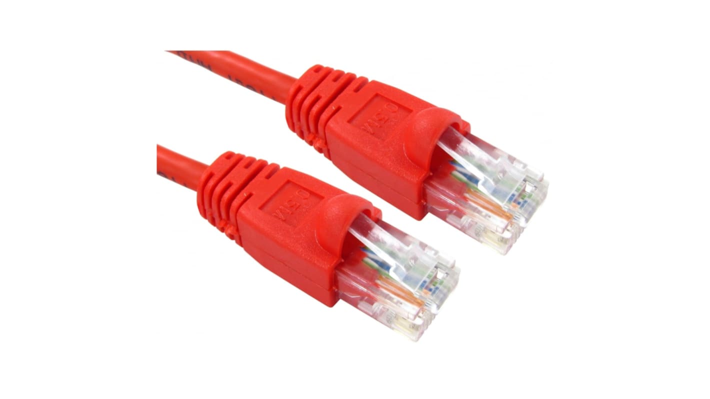 RS PRO Cat5e Straight Male RJ45 to Straight Male RJ45 Ethernet Cable, UTP, Red PVC Sheath, 3m