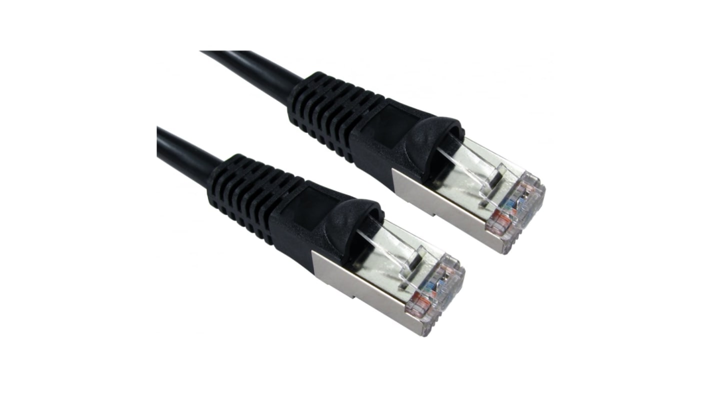 RS PRO Cat5e Straight Male RJ45 to Straight Male RJ45 Ethernet Cable, FTP, Black PVC Sheath, 500mm