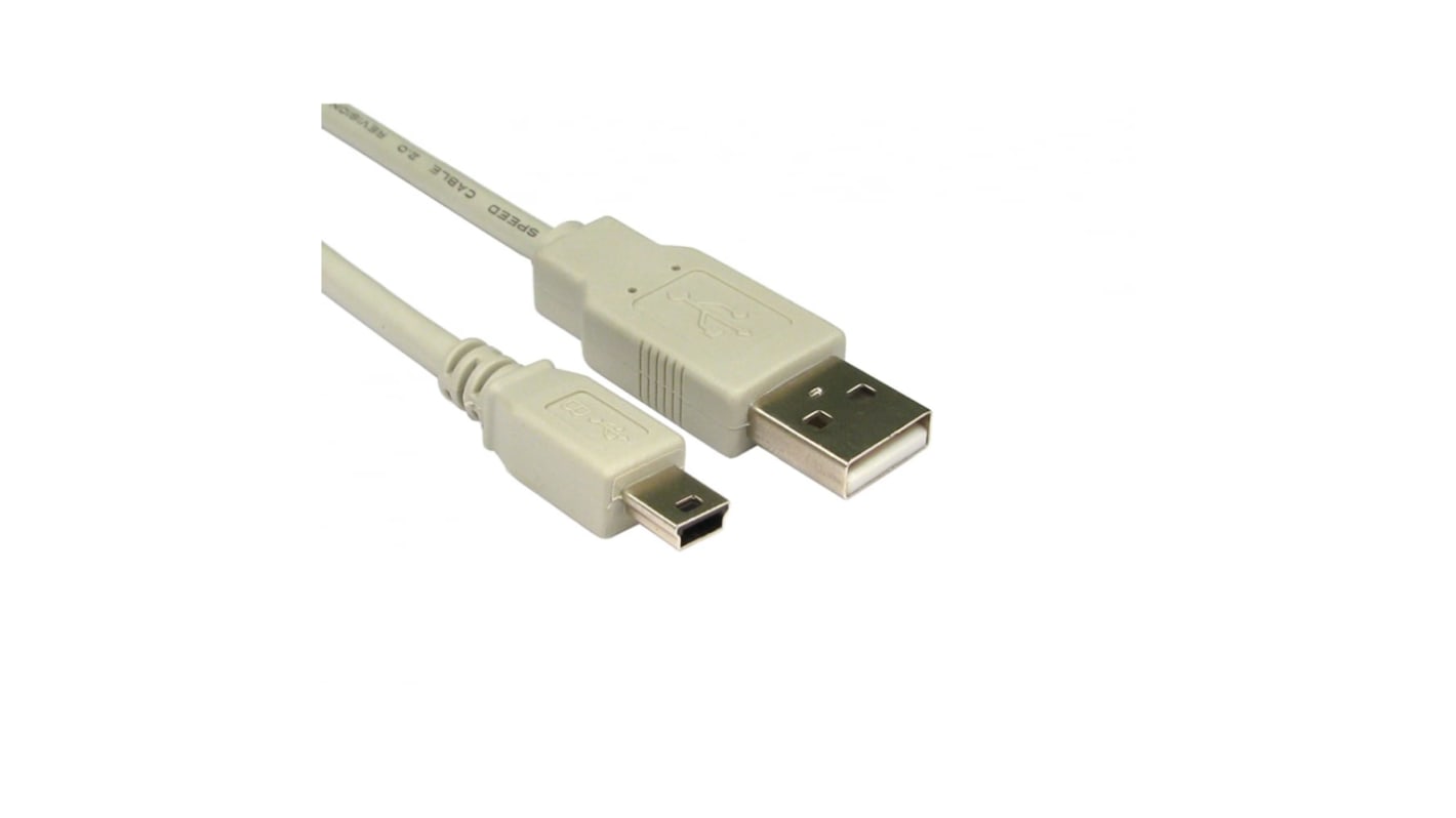 Cable USB 2.0 RS PRO, con A. USB A Macho, con B. Mini USB B Macho, long. 1.8m