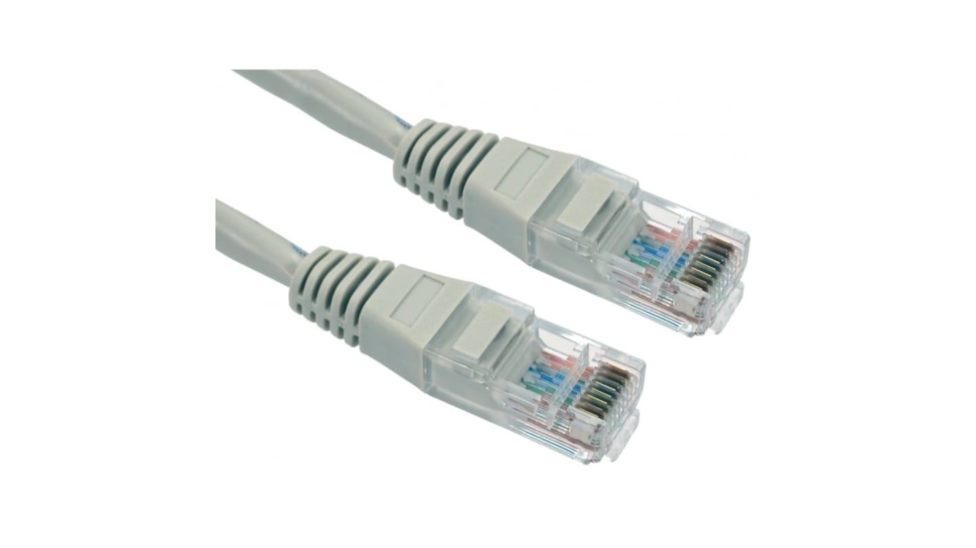 RS PRO Cat5e Straight Male RJ45 to Straight Male RJ45 Ethernet Cable, UTP, Grey PVC Sheath, 250mm