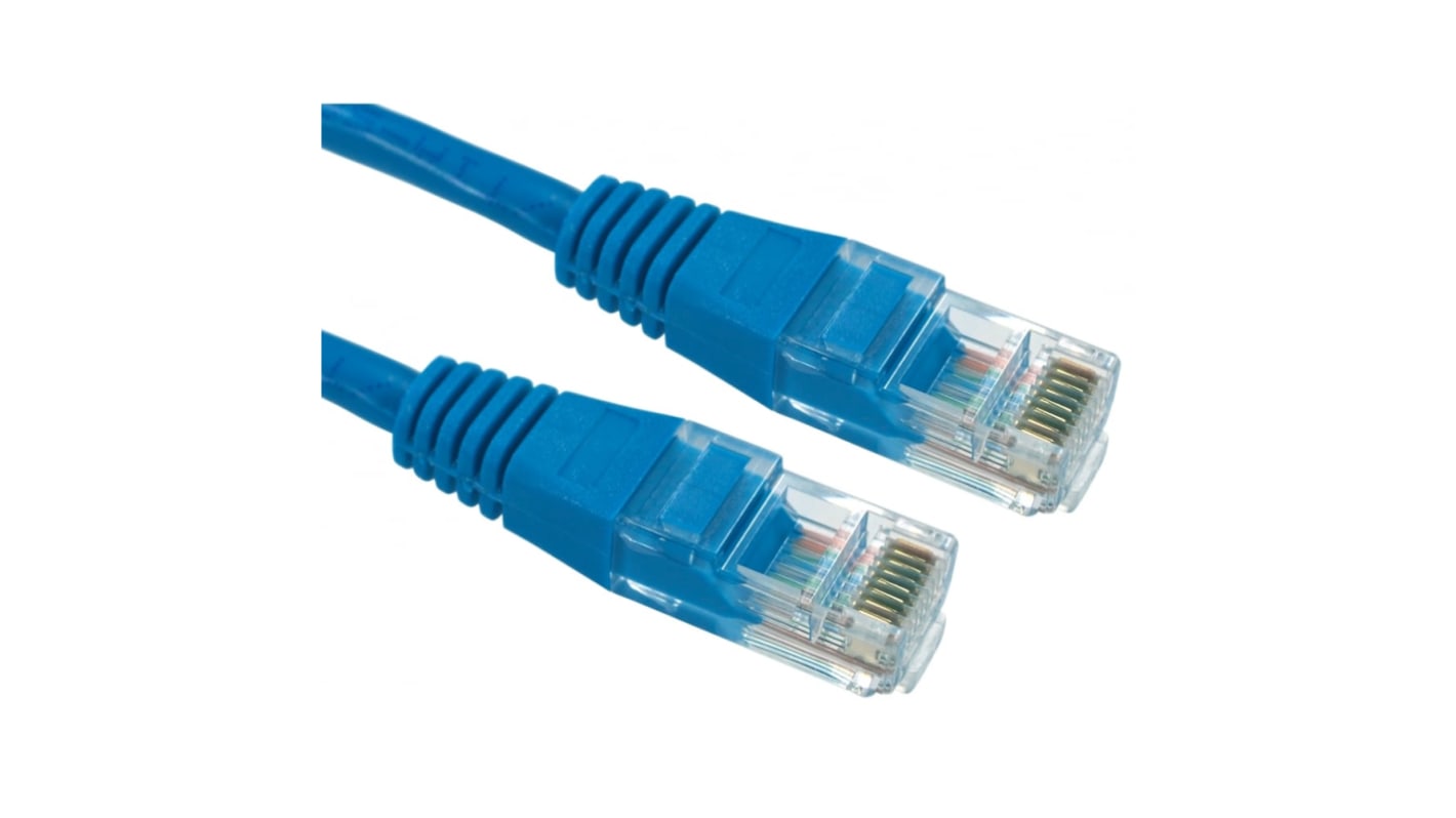 RS PRO Cat5e Straight Male RJ45 to Straight Male RJ45 Ethernet Cable, UTP, Blue PVC Sheath, 250mm