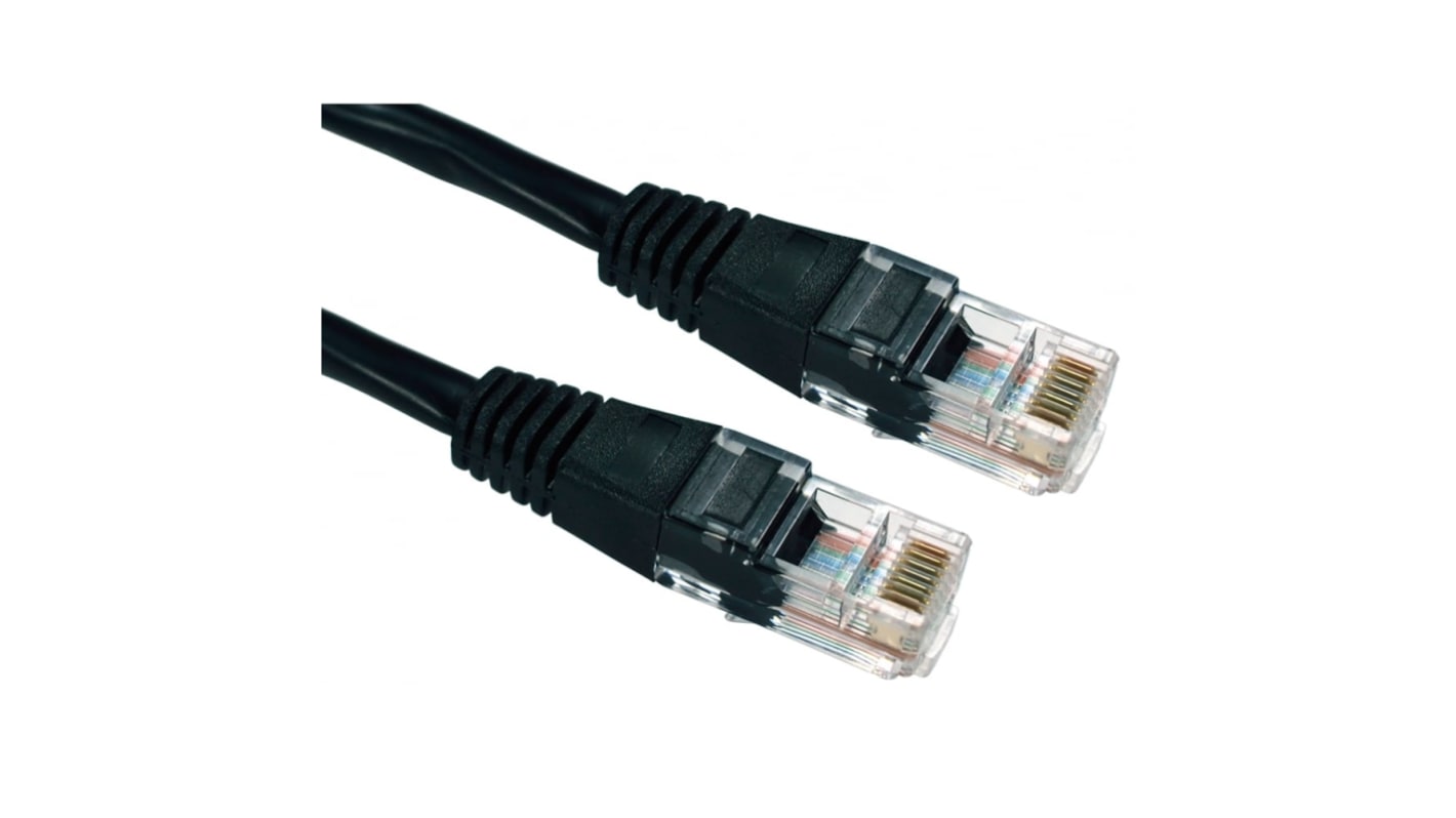 RS PRO Cat5e Straight Male RJ45 to Straight Male RJ45 Ethernet Cable, UTP, Black PVC Sheath, 250mm