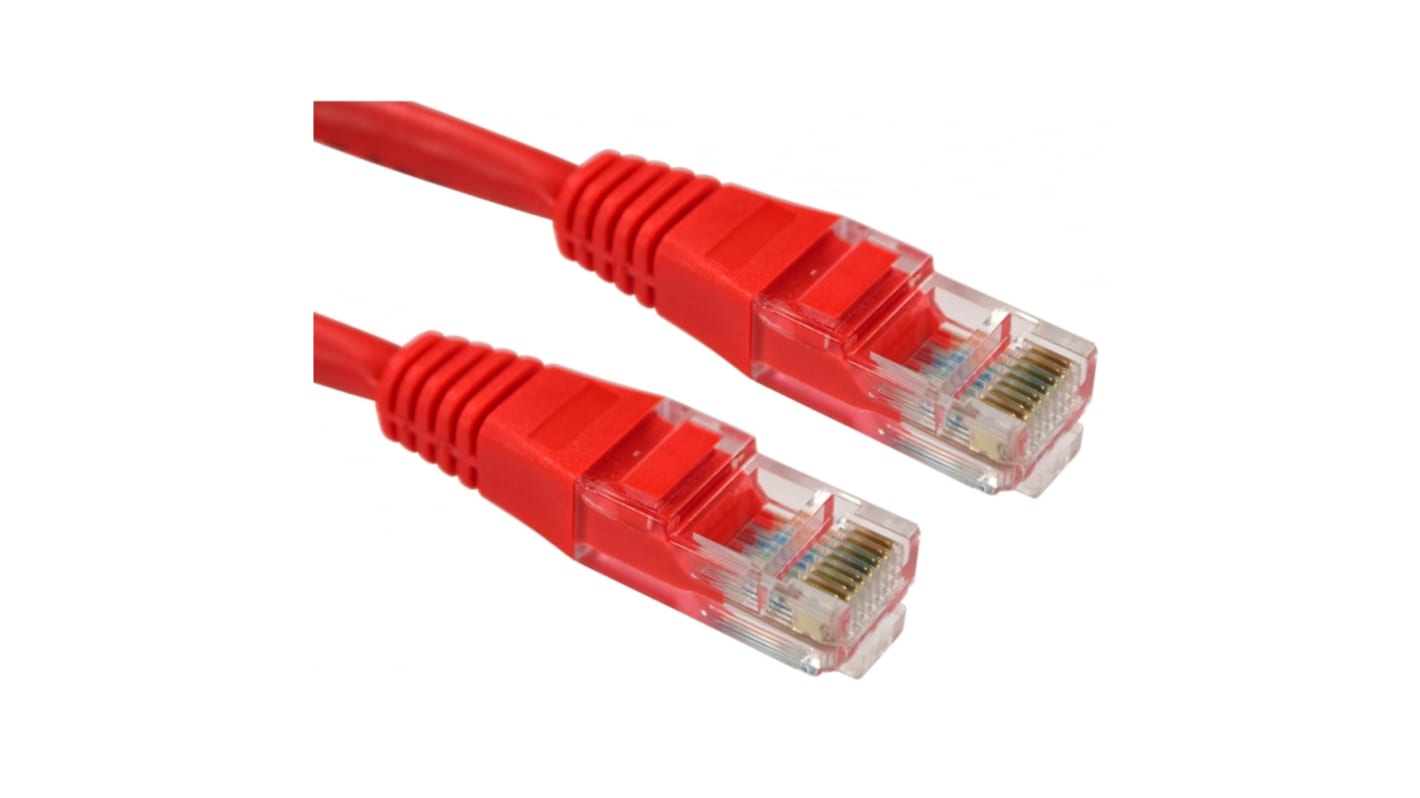 RS PRO Cat5e Straight Male RJ45 to Straight Male RJ45 Ethernet Cable, UTP, Red PVC Sheath, 250mm