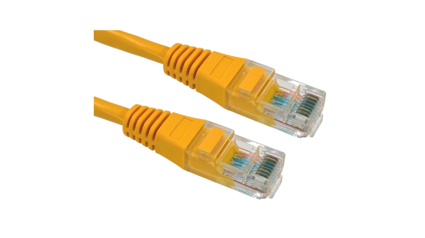 RS PRO Cat5e Straight Male RJ45 to Straight Male RJ45 Ethernet Cable, UTP, Yellow PVC Sheath, 500mm