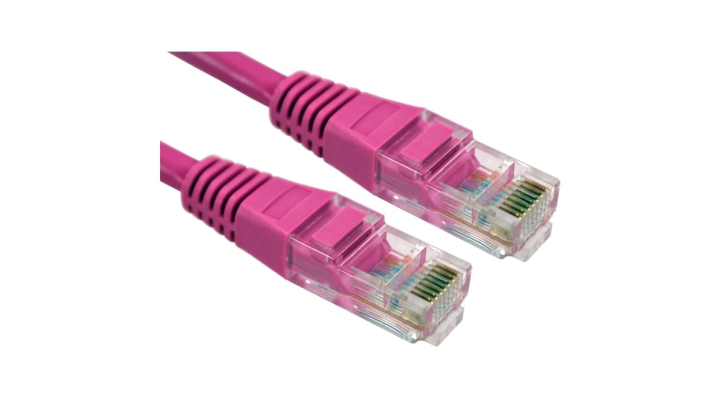 RS PRO Cat5e Straight Male RJ45 to Straight Male RJ45 Ethernet Cable, UTP, Pink PVC Sheath, 2m