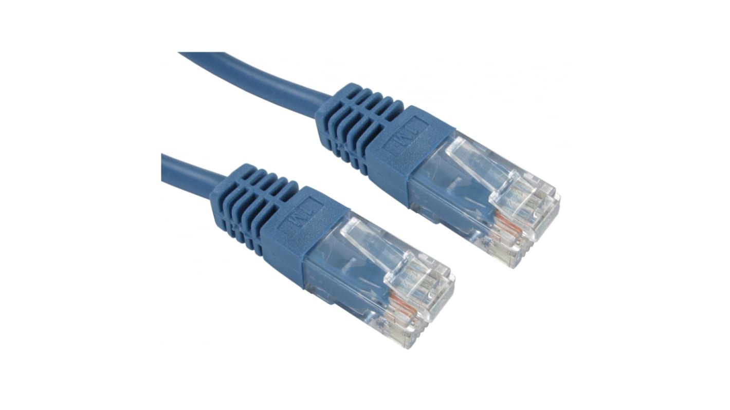 RS PRO Cat5e Straight Male RJ45 to Straight Male RJ45 Ethernet Cable, UTP, Blue PVC Sheath, 250mm