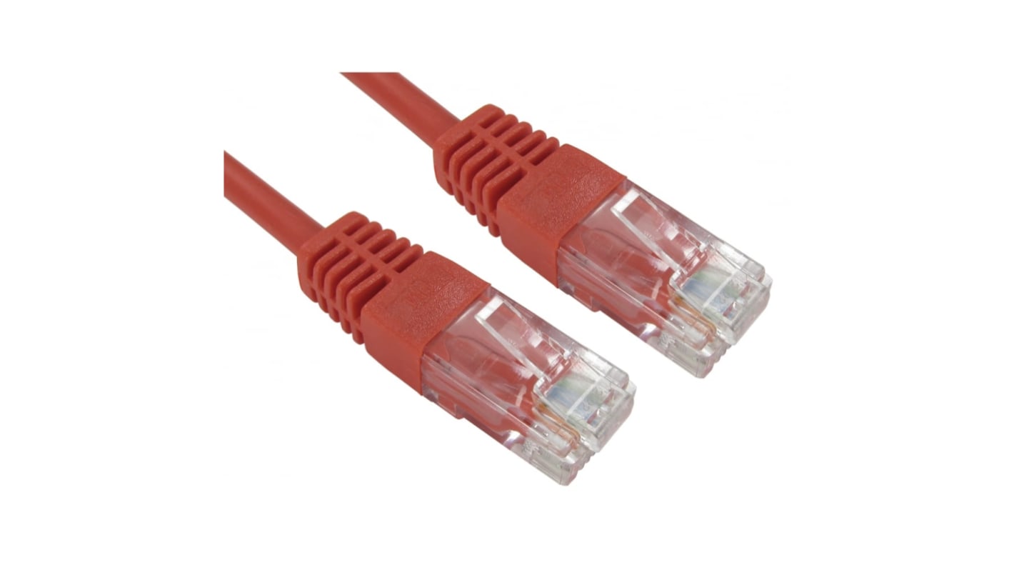 RS PRO Cat5e Straight Male RJ45 to Straight Male RJ45 Ethernet Cable, UTP, Red PVC Sheath, 250mm