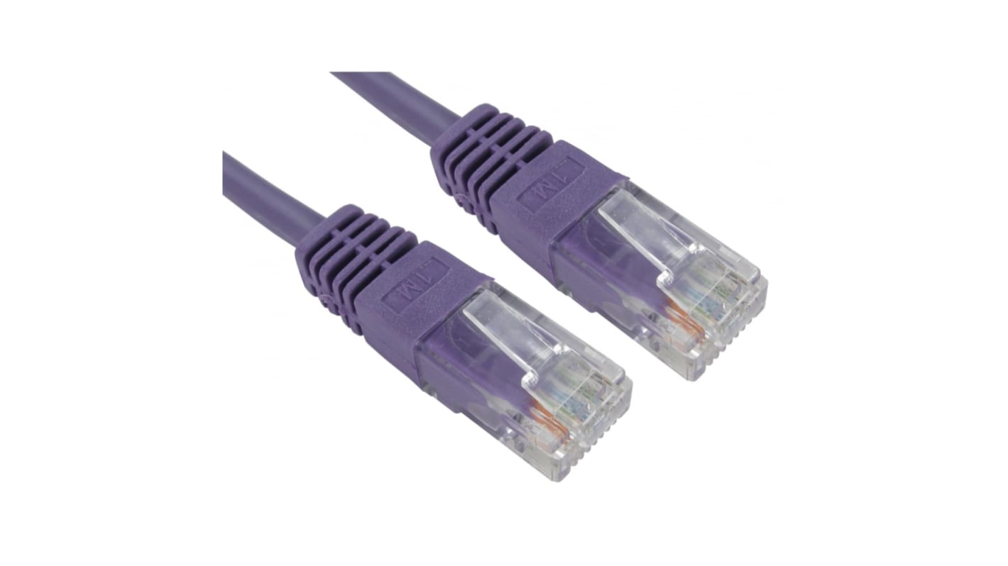 RS PRO Cat5e Straight Male RJ45 to Straight Male RJ45 Ethernet Cable, UTP, Purple PVC Sheath, 250mm