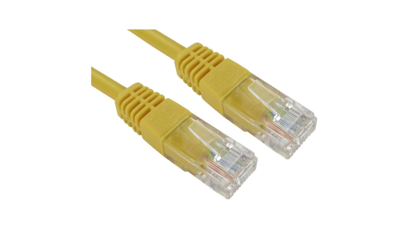 RS PRO Cat5e Straight Male RJ45 to Straight Male RJ45 Ethernet Cable, UTP, Yellow PVC Sheath, 250mm