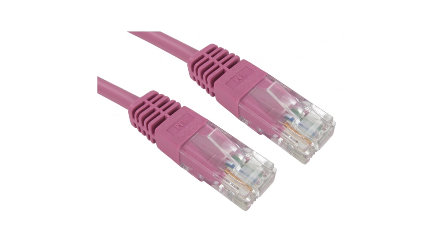 RS PRO Cat5e Straight Male RJ45 to Straight Male RJ45 Ethernet Cable, UTP, Pink PVC Sheath, 1.5m