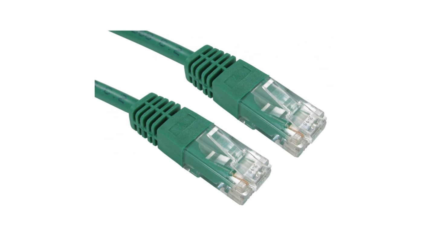 RS PRO Cat5e Straight Male RJ45 to Straight Male RJ45 Ethernet Cable, UTP, Green PVC Sheath, 15m