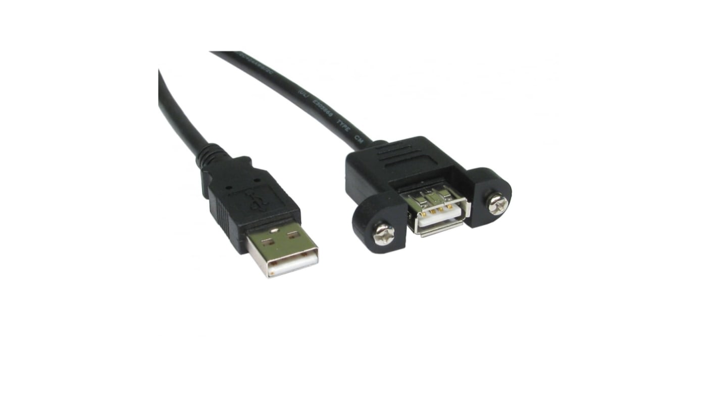 RS PRO USB 2.0 Cable, Male USB A to Female USB A USB Extension Cable, 2m