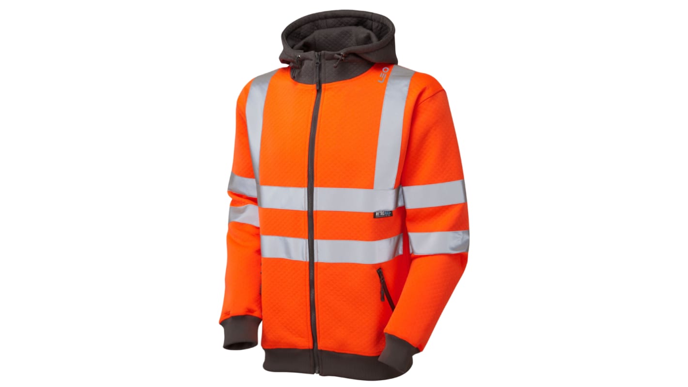 Leo Workwear Unisex Warnschutz Kapuzenpullover Orange, Größe XL