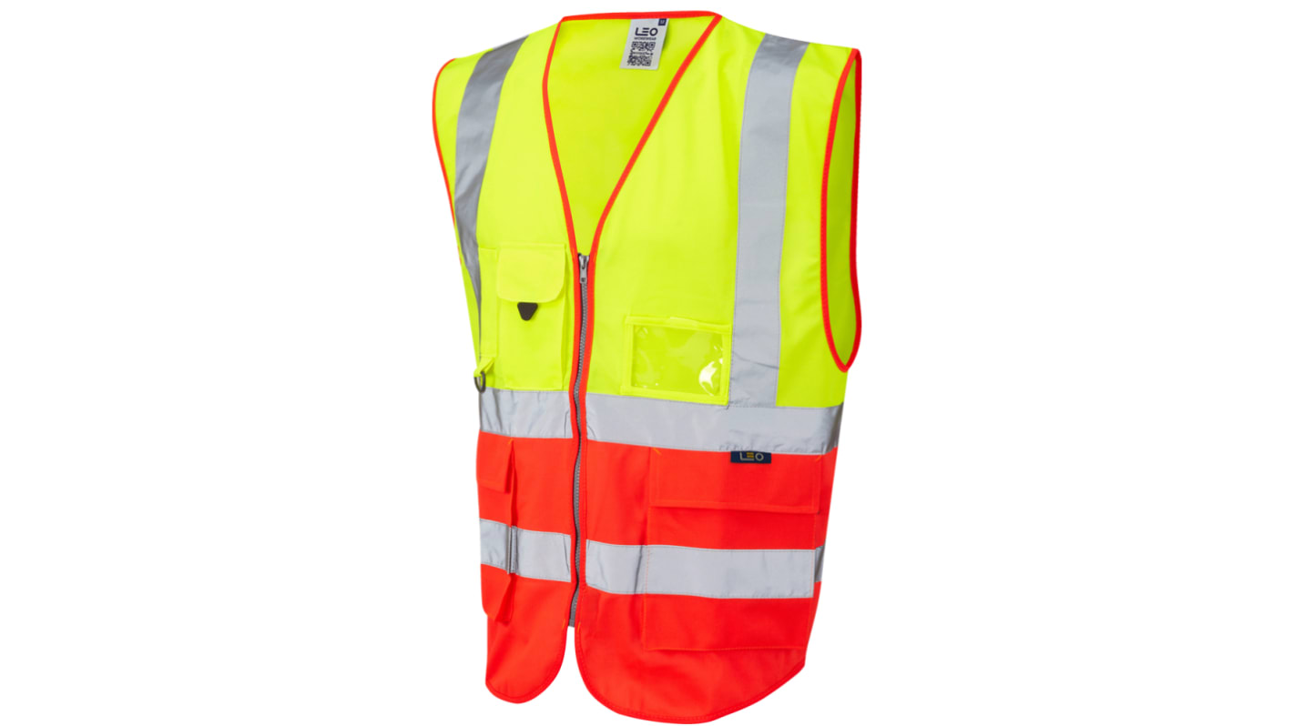 Chaleco de alta visibilidad Unisex Leo Workwear de color Rojo, amarillo, talla 3XL, cierre con Zip
