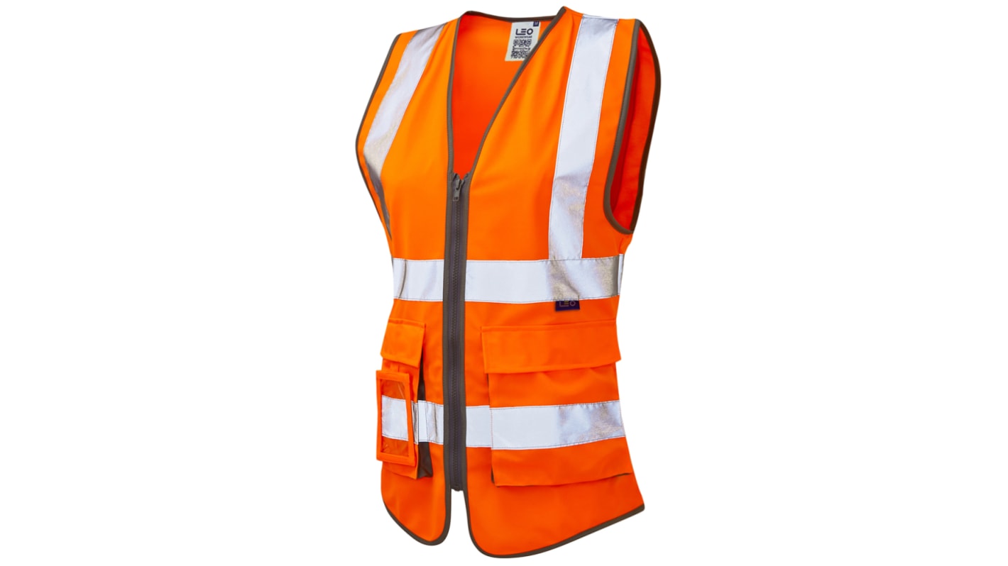 Chaleco de alta visibilidad Mujer Leo Workwear de color Naranja, talla 4XL, cierre con Zip