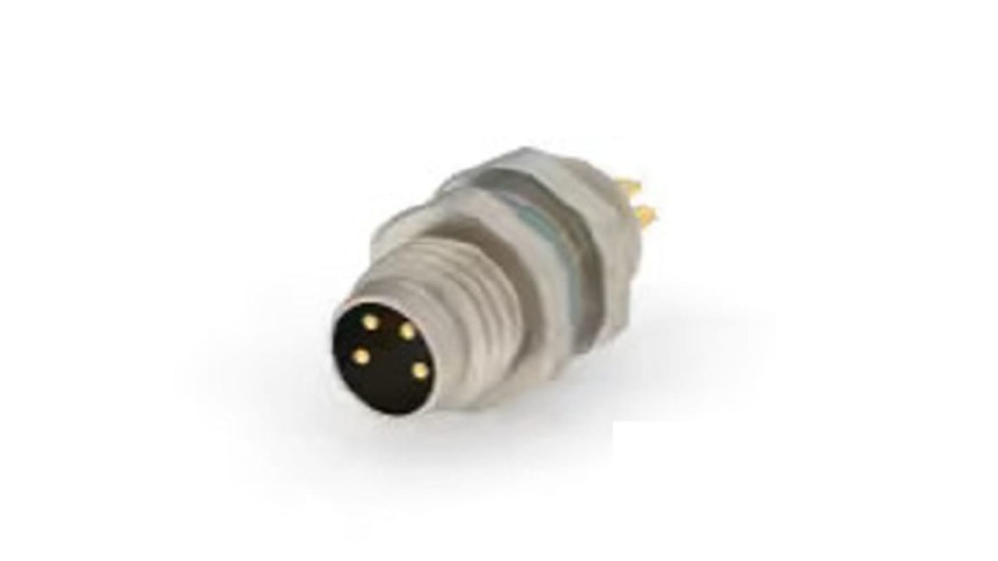 TE Connectivity Circular Connectors, 4 Contacts, Panel Mount, M8 Connector, Plug, Male, IP67, T4 Series