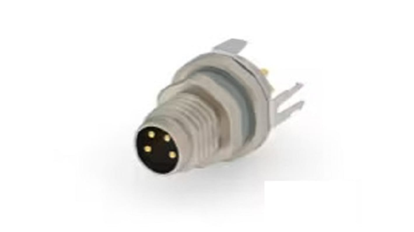 TE Connectivity Circular Connectors, 4 Contacts, Panel Mount, M8 Connector, Plug, Male, IP67, T4 Series