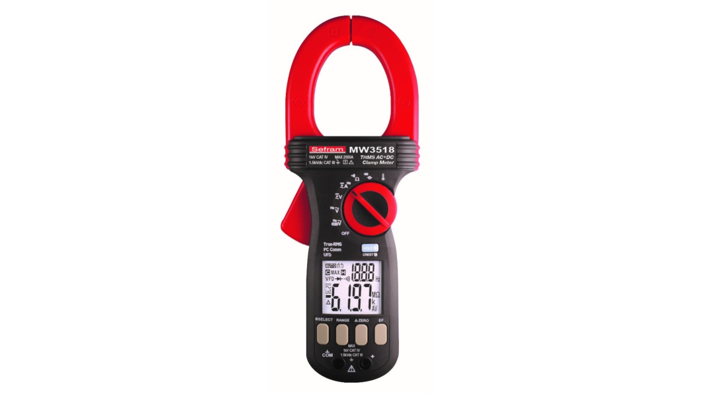 Sefram MW3518 Clamp Meter, 2kA dc, Max Current 2kA ac CAT IV 1000V AC/DC and CAT III 1500V DC With RS Calibration