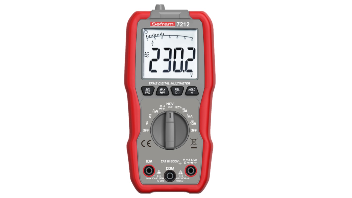 Sefram SEFRAM7212 LCD Multimeter, 10A ac Max, 10A dc Max, 600V ac Max - RS Calibrated