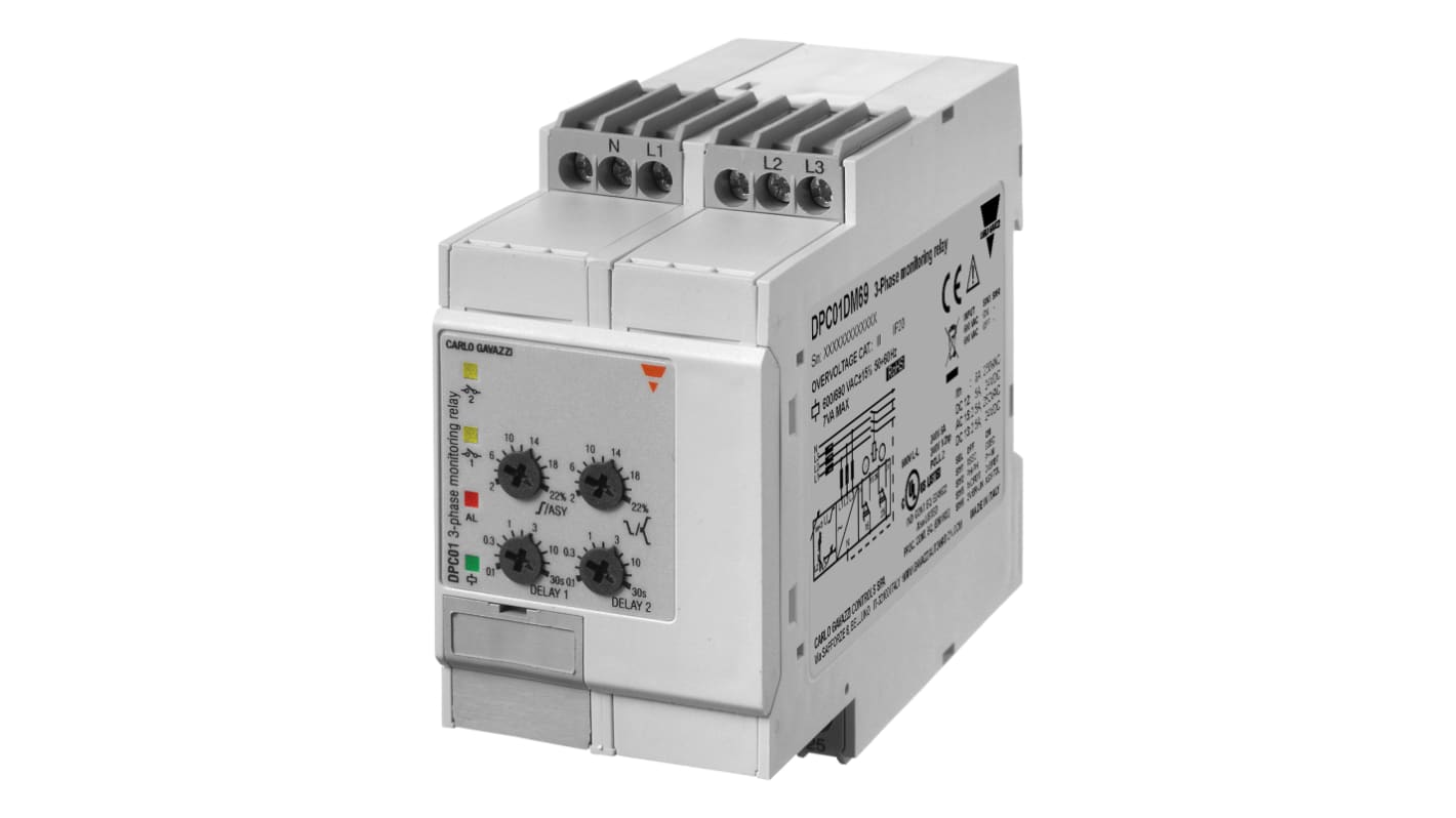 Relé de supervisión de Tensión Carlo Gavazzi, SPDT, 3 fases, para carril DIN