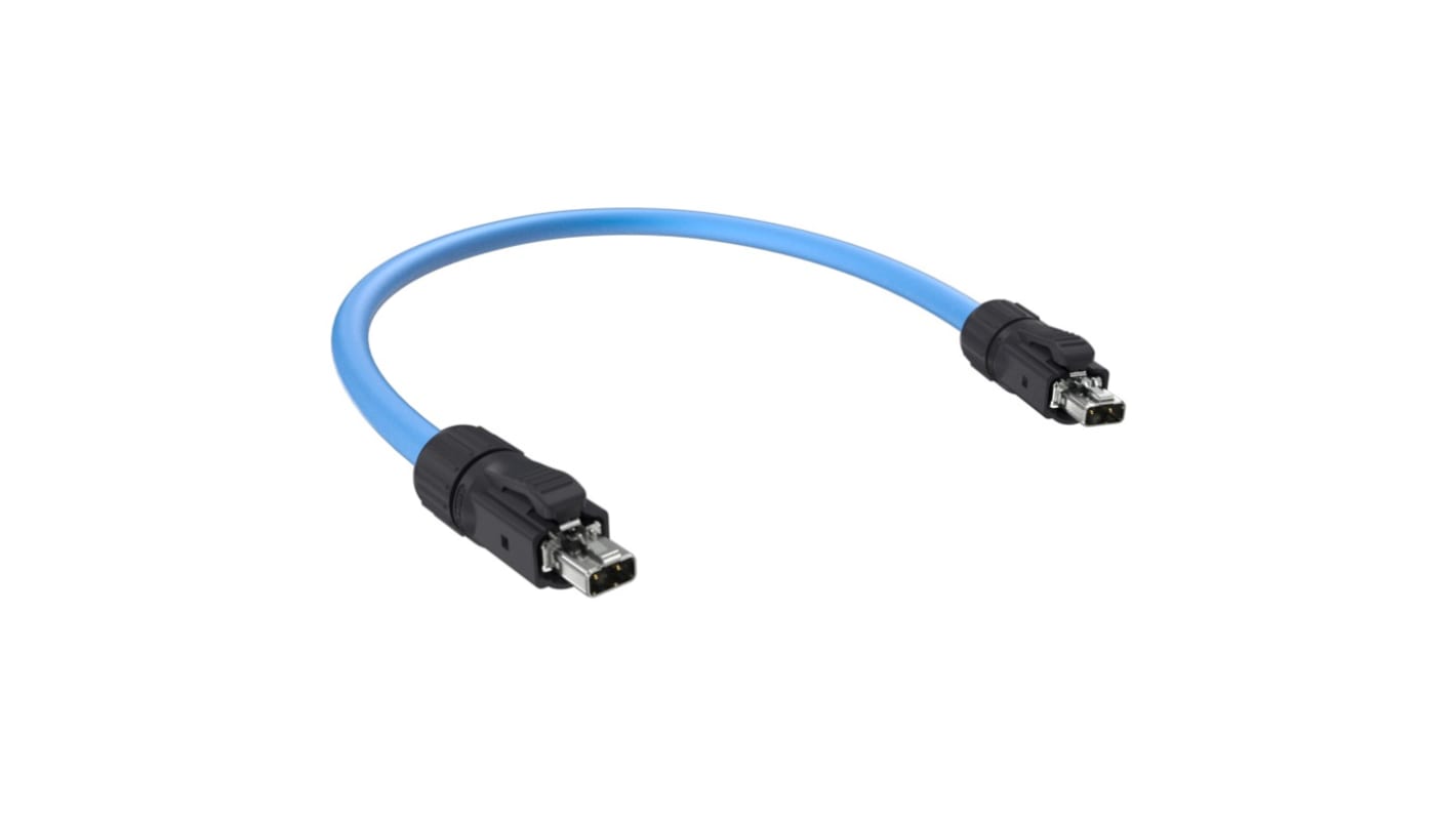 Straight Male SPE to Straight Male SPE Ethernet Cable, Blue Thermoplastic Sheath, 2m, UL 94 V0 / V2