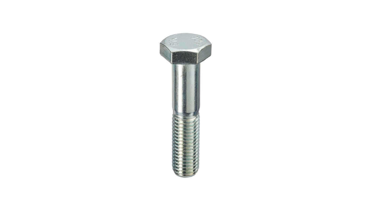 RS PRO Bright Zinc Plated Steel, Hex Bolt, M12mm x 40mm