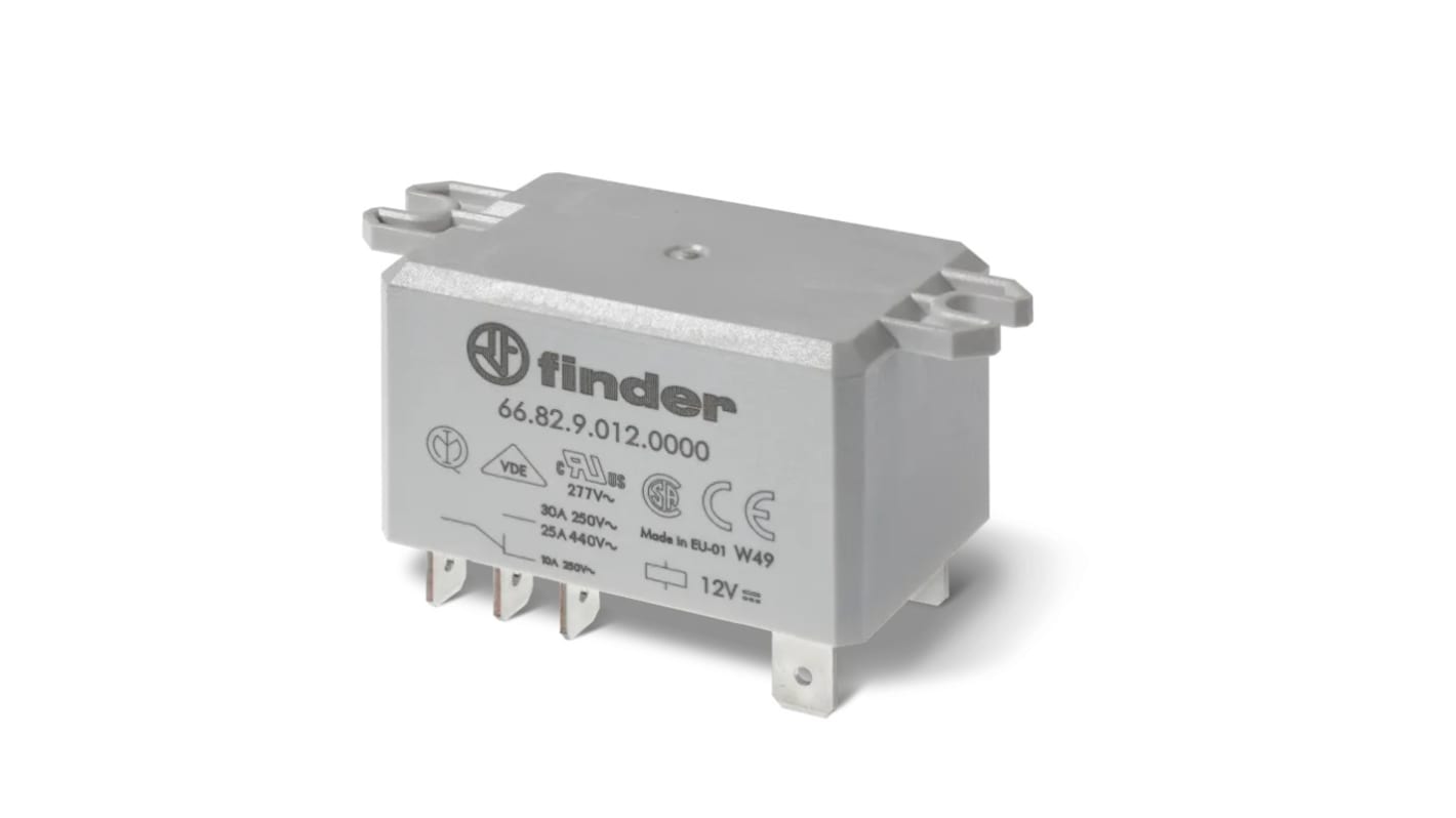 Finder Flange Mount Power Relay, 12V Coil, 50A Switching Current, DPDT