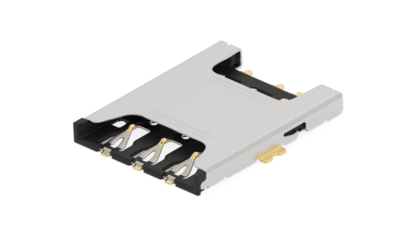 TE Connectivity, 2452808 7 Way Push/Push Nano Sim Memory Card Connector With Surface Mount Termination