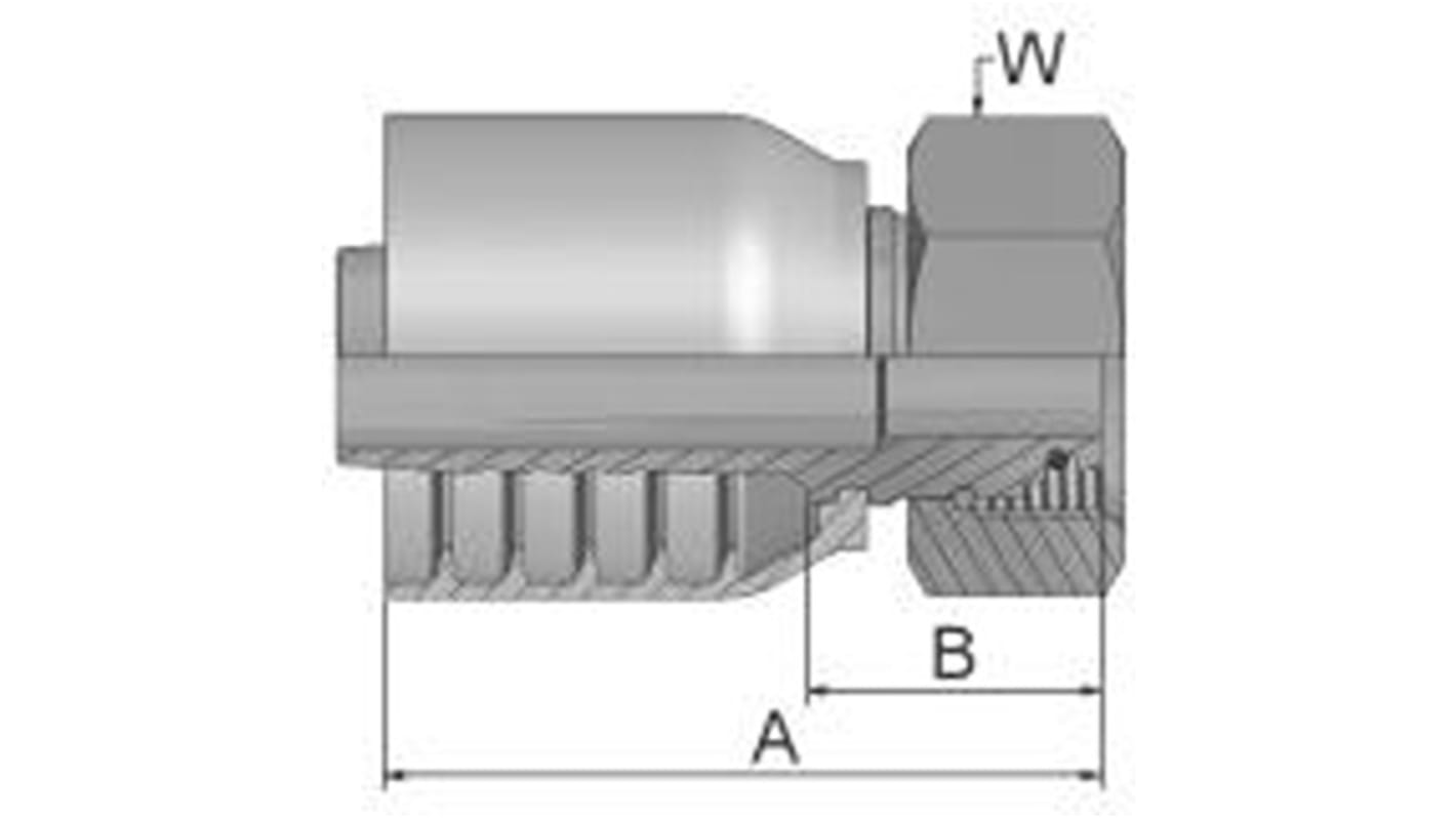 Racor hidráulico, Parker, 1C970-12-6, Connector A Manguera de 3/8, Connector B Hembra M20