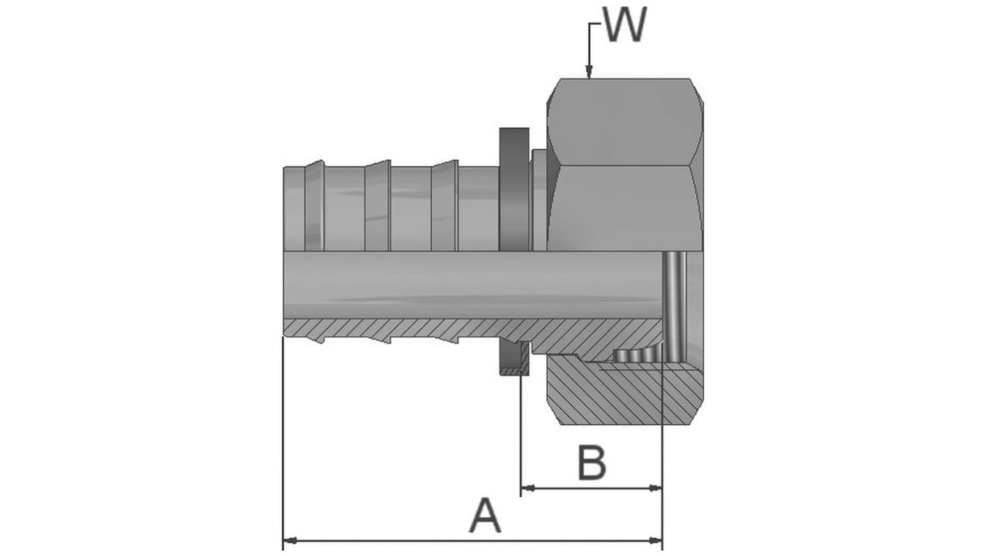 Racor hidráulico, Parker, 3C382-15-8, Connector A Manguera de 1/2 in, Connector B Hembra M22