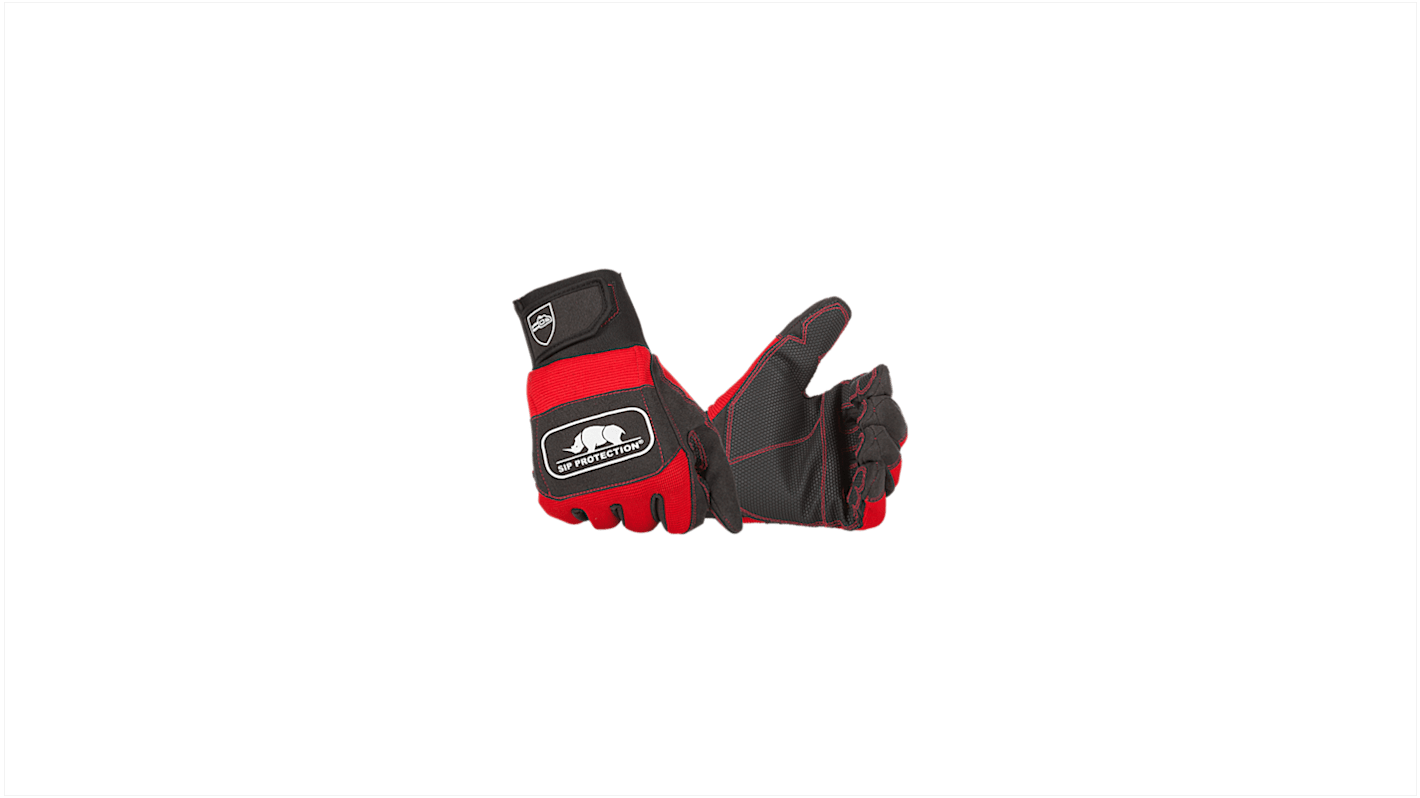 Guantes de trabajo de Cuero sintético Negro/rojo SIP Protection serie Head-to-toe, talla 8, Motosierra