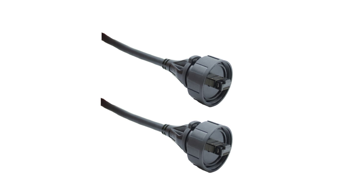 Cable Ethernet Cat8 S/FTP Bulgin de color Negro, long. 2m, funda de PVC, UL 94 V2