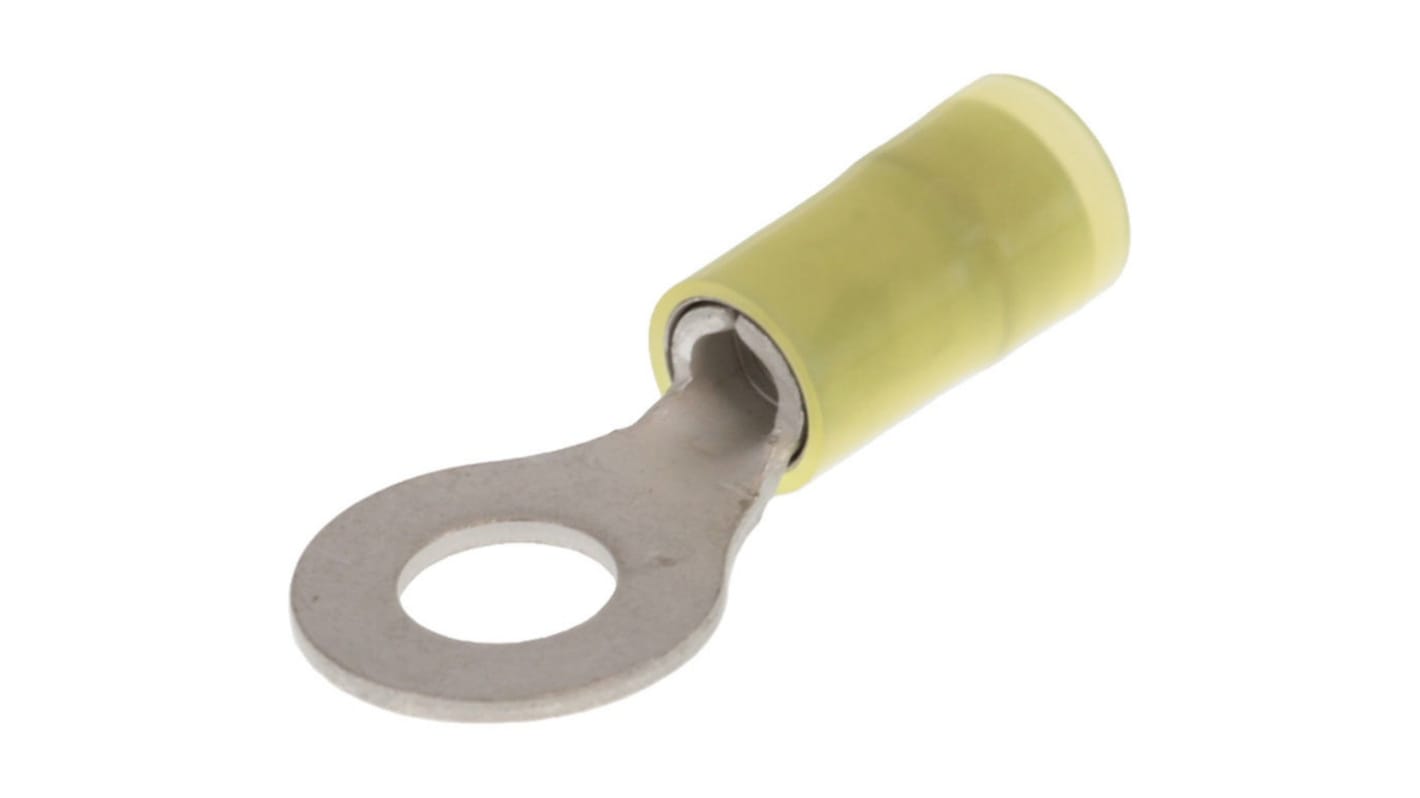 Molex, 19073 Insulated Ring Terminal, 1/4 (M6) Stud Size, Yellow