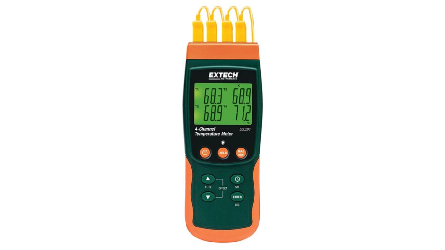 Extech Digital Thermometer, Digital, 4-Kanal bis +1700°C ±0.4 % max, Messelement Typ E, J, K, R, RTD, S, T