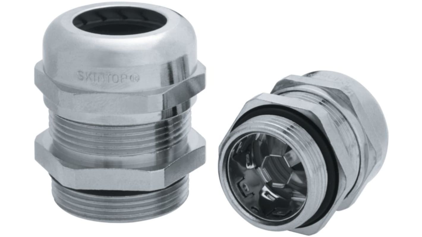 Skintop MS-SC-M Series Nickel Nickel Plated Brass Cable Gland, M20 Thread, 7mm Min, 13mm Max, IP68