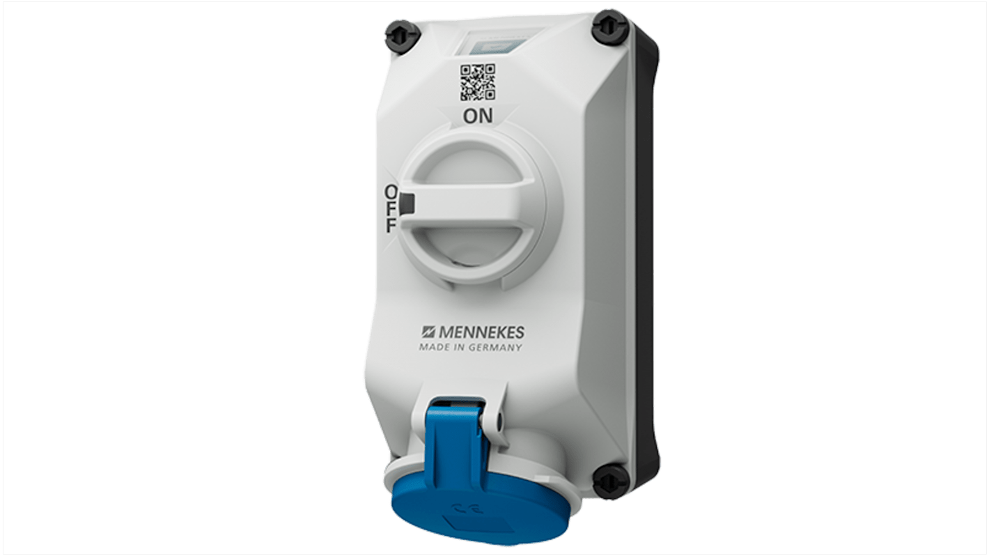 MENNEKES, DUOi IP44 Black, Blue, Grey Wall Mount 3P Socket Socket, Rated At 32A, 230 V