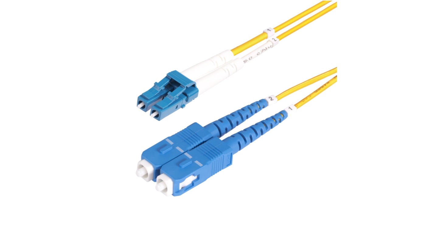 StarTech.com LC to SC Duplex OS2 Single Mode OS2 Fibre Optic Cable, Yellow, 2m