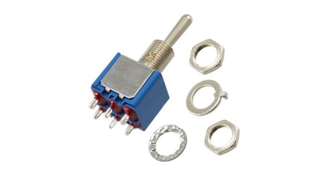 APEM Toggle Switch, Panel Mount, Momentary-Off-Momentary, DPST, Solder Lug Terminal, 125V ac