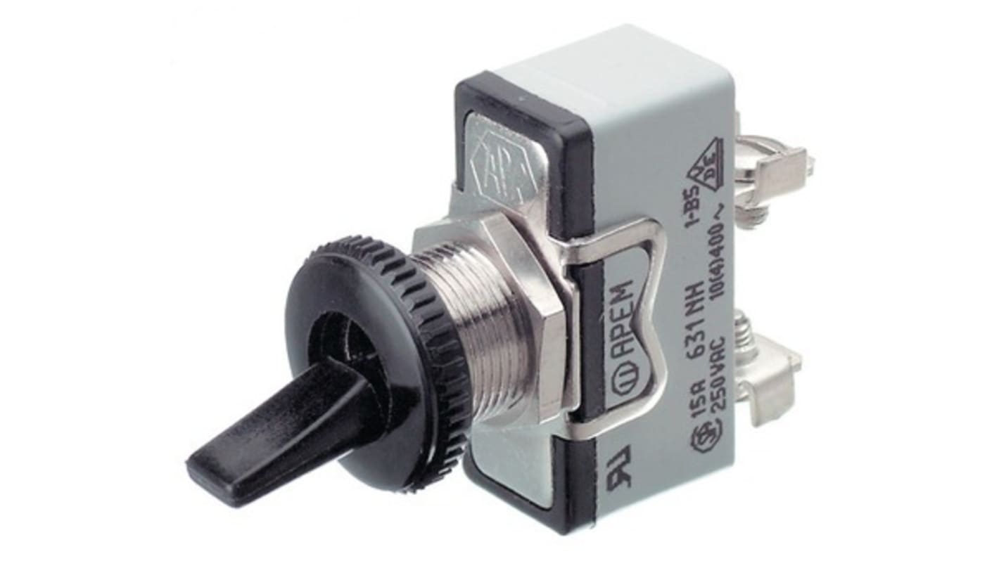 APEM Toggle Switch, On-Off, 1P, Screw Terminal, 250V ac