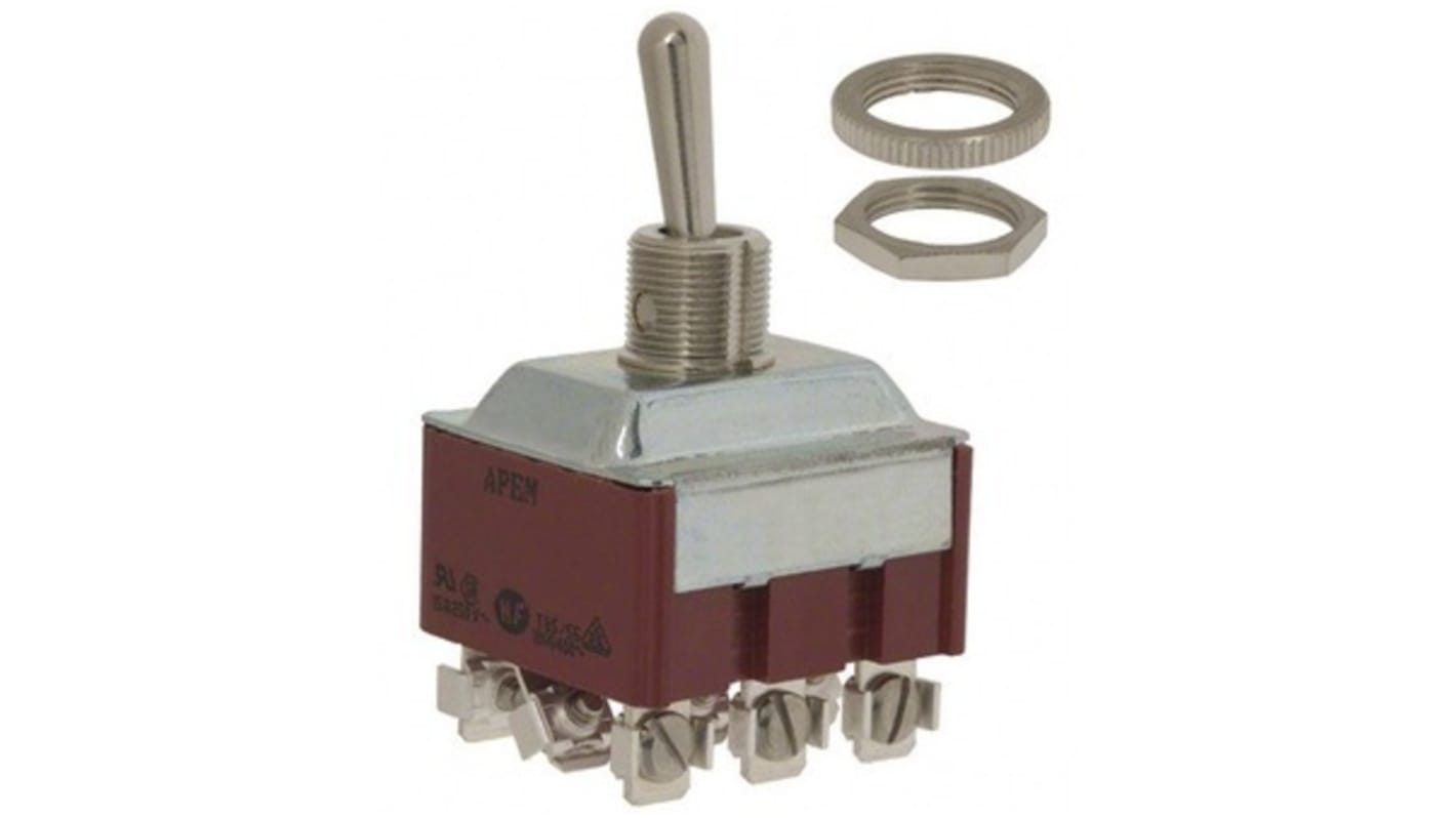 APEM Toggle Switch, On-Off-On, 3PST, Screw Terminal, 250V ac