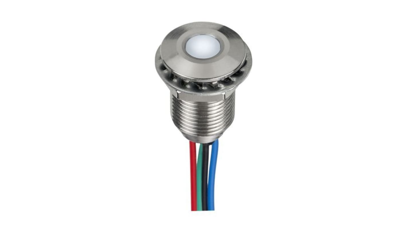 Q10 Series Blue, Green, Red Panel Mount Indicator, 24V dc, 10mm Mounting Hole Size, Lead Wires Termination, IP67