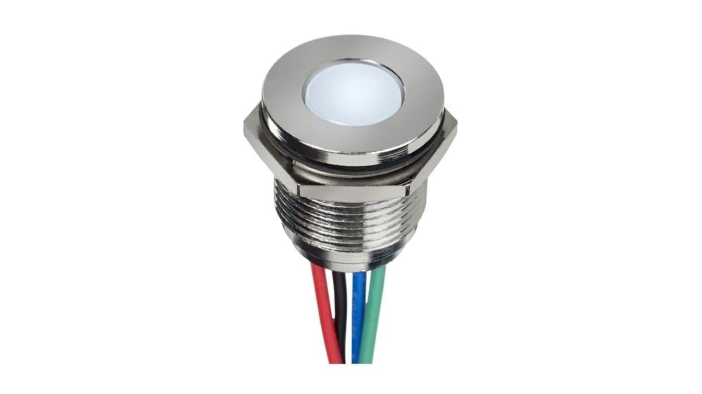 Q14 Series Blue, Green, Red Panel Mount Indicator, 12V dc, 14mm Mounting Hole Size, Lead Wires Termination, IP67