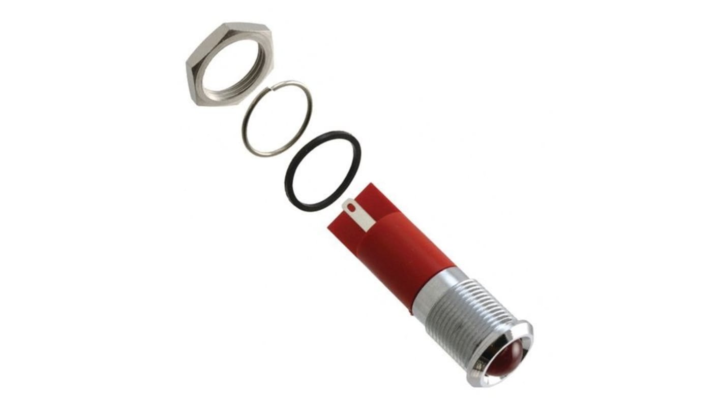 Q14 Series Red Panel Mount Indicator, 12V dc, 14mm Mounting Hole Size, Faston, Solder Lug Termination, IP67