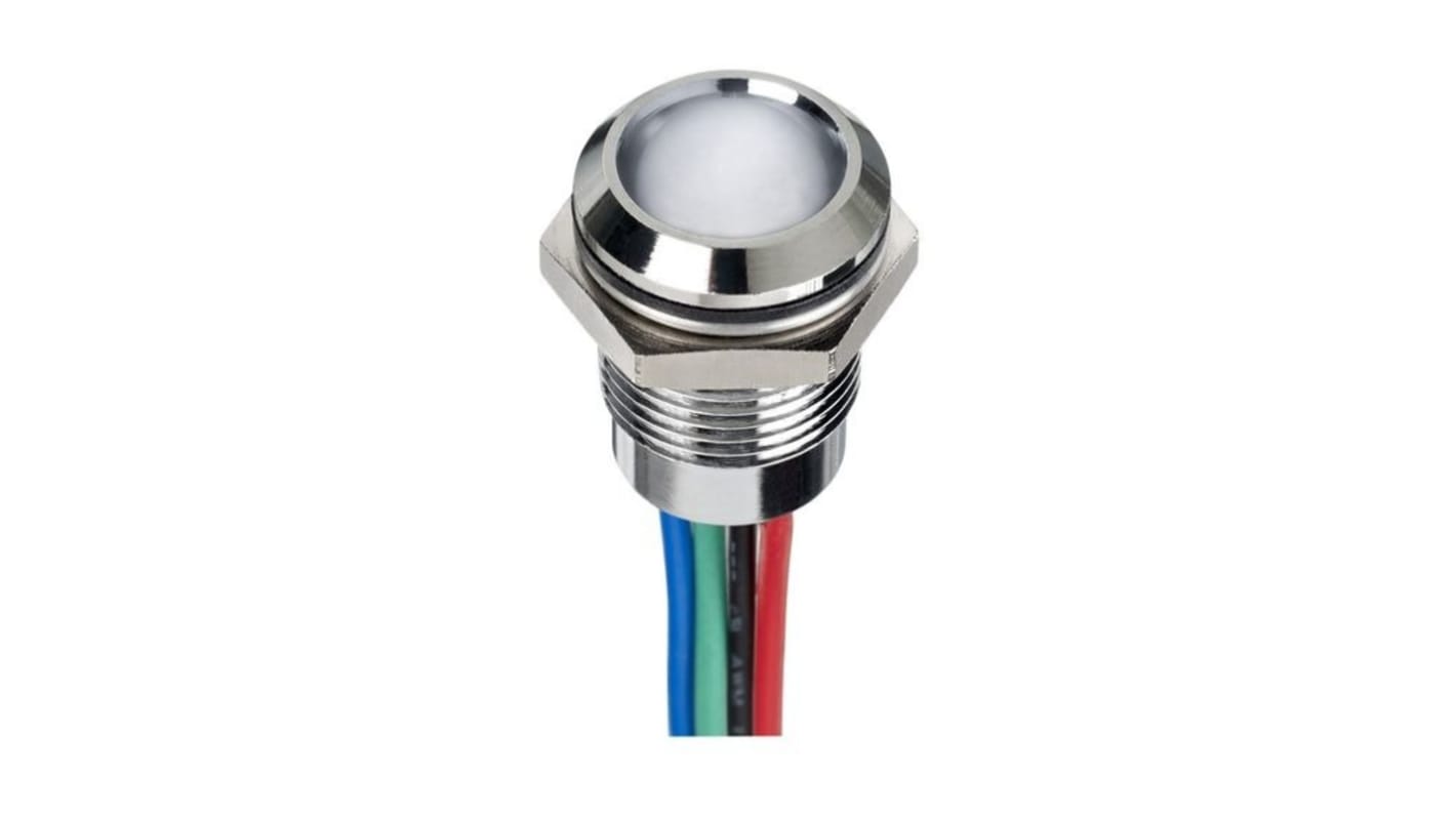 Q14 Series Blue, Green, Red Panel Mount Indicator, 12V dc, 14mm Mounting Hole Size, Lead Wires Termination, IP67