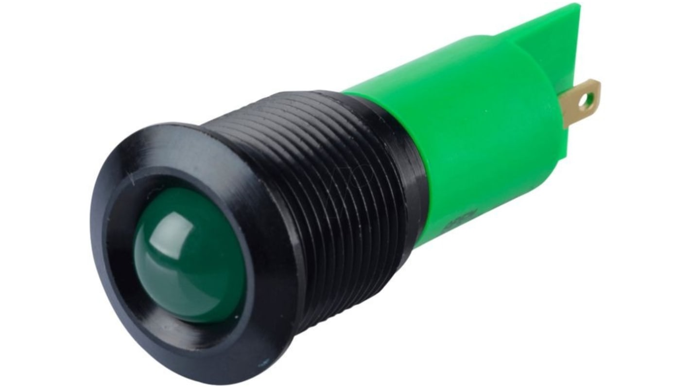 Q16 Series Green Panel Mount Indicator, 24V dc, 16mm Mounting Hole Size, Faston, Solder Lug Termination, IP67