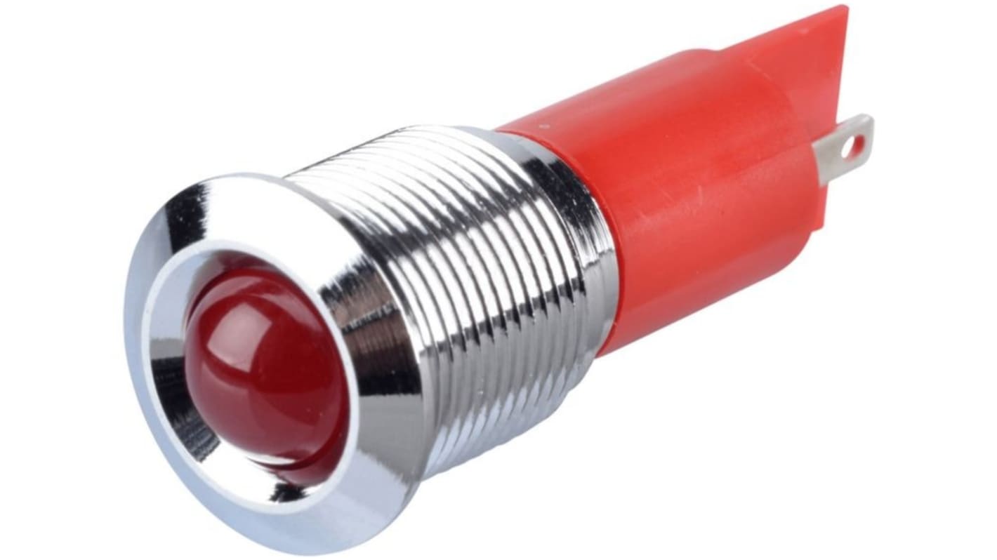 Q16 Series Red Panel Mount Indicator, 24V dc, 16mm Mounting Hole Size, Faston, Solder Lug Termination, IP67