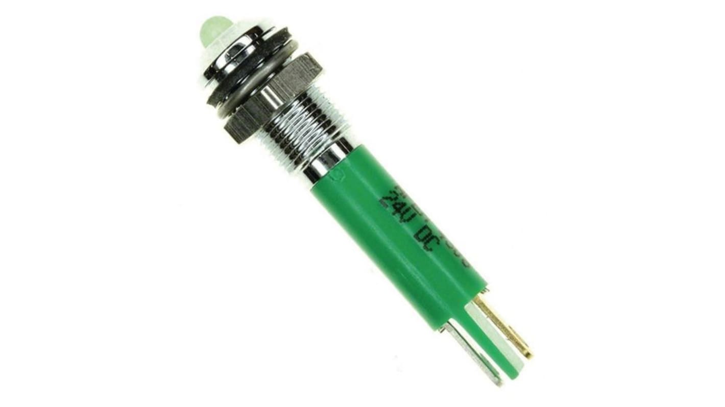 Q6 Series Green Panel Mount Indicator, 24V dc, 6mm Mounting Hole Size, Faston, Solder Lug Termination, IP67