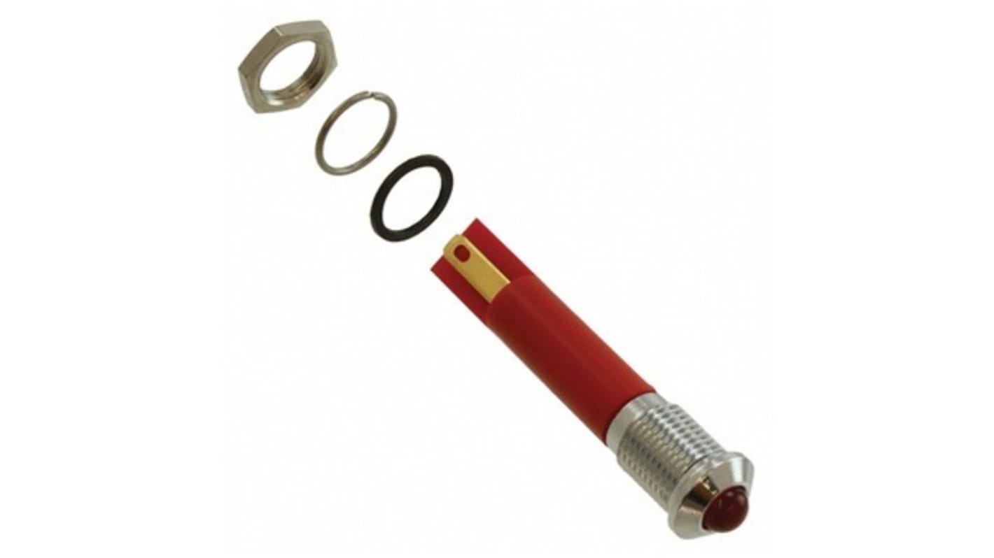 Q8 Series Red Panel Mount Indicator, 12V dc, 8mm Mounting Hole Size, Faston, Solder Lug Termination, IP67