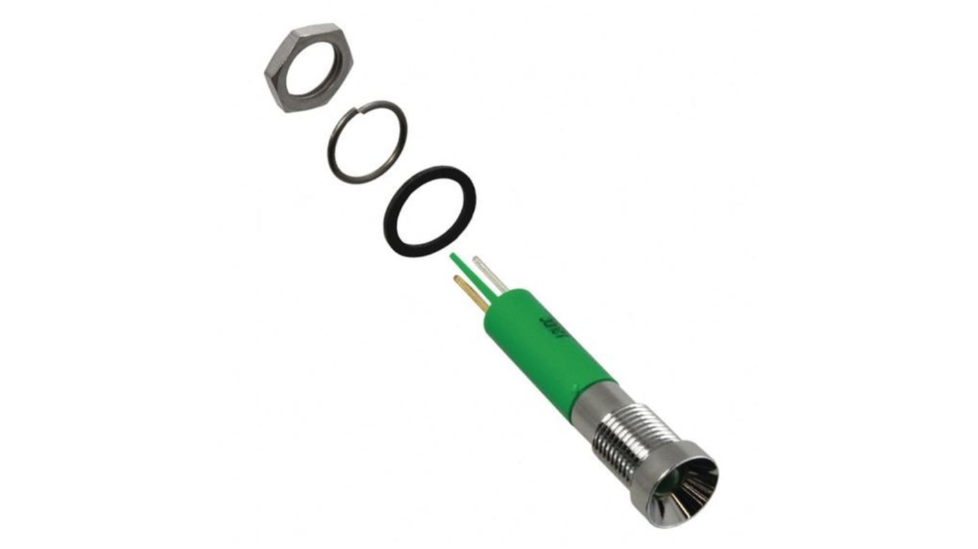 Q8 Series Green Panel Mount Indicator, 24V dc, 8mm Mounting Hole Size, Faston, Solder Lug Termination, IP67