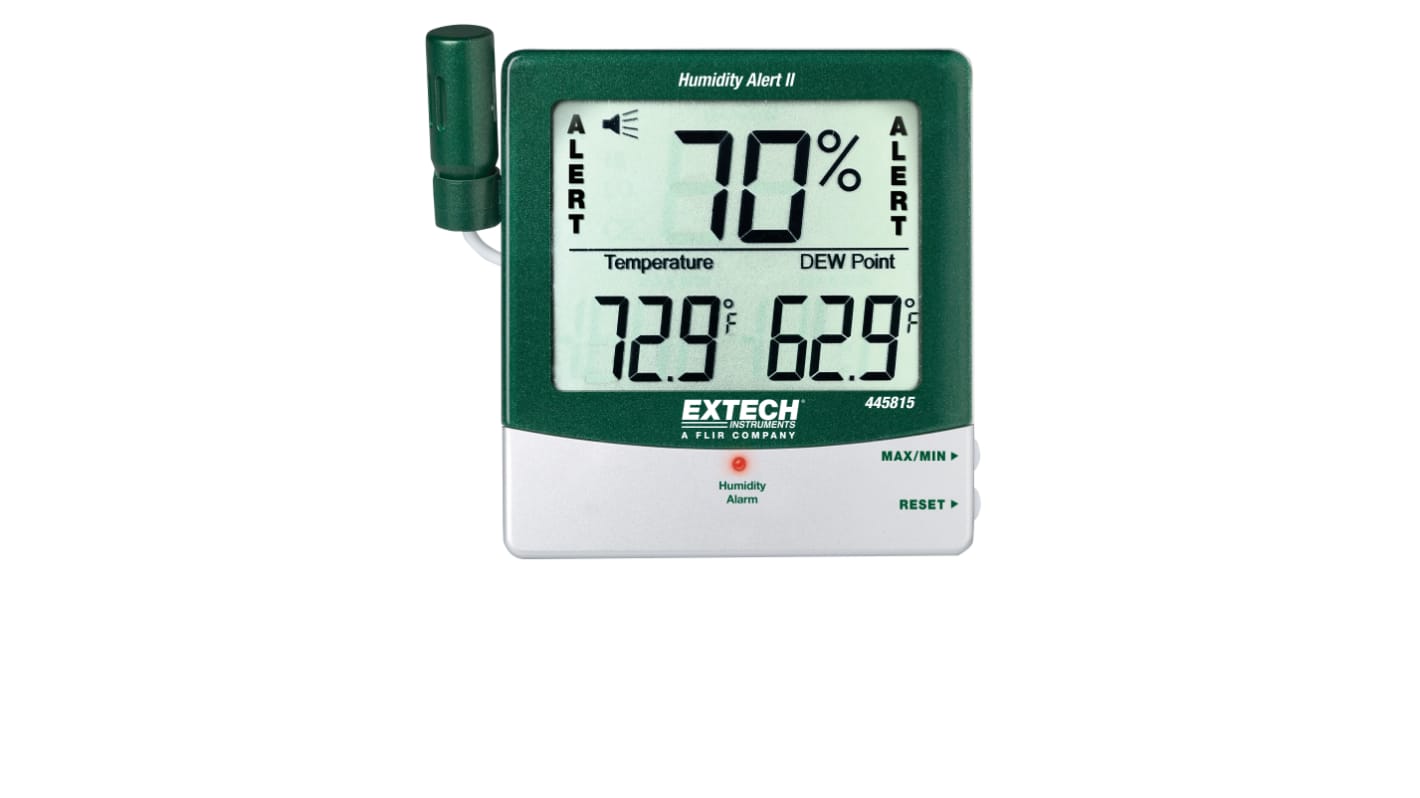 Extech 445815 Digital Hygrometer, ±4 %RH Accuracy, +14 → 140°C Max, 10 → 99%RH Max